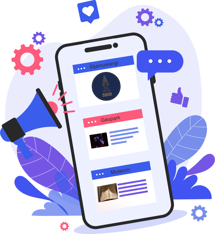 Laki-laki berbaju biru memegang handphone membuka aplikasi sapawarga